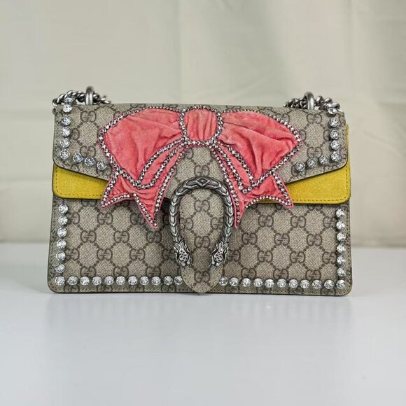 Gucci Dionysus Bag Crystal Embellished with Bow GG Coated Canvas - Picture 1 of 8